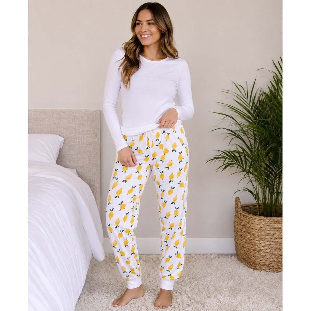 Hanna Andersson Womens Lemon Print Organic Cotton Pajama Jogger Pants Small